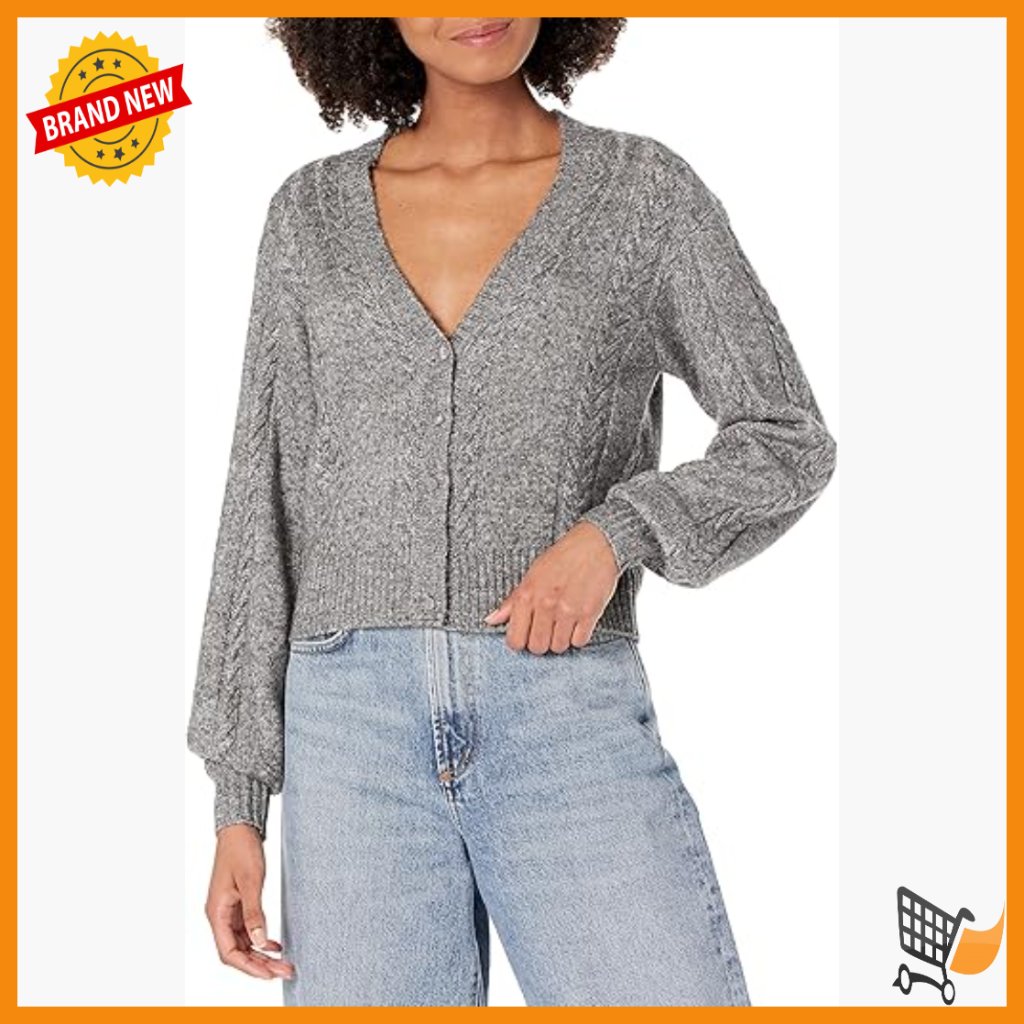 Cropped Cable Knit Cardigan With Full Sleeves, Loose Fit, Wool Blend